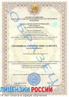 Образец сертификата соответствия аудитора №ST.RU.EXP.00006191-3 Медногорск Сертификат ISO 50001